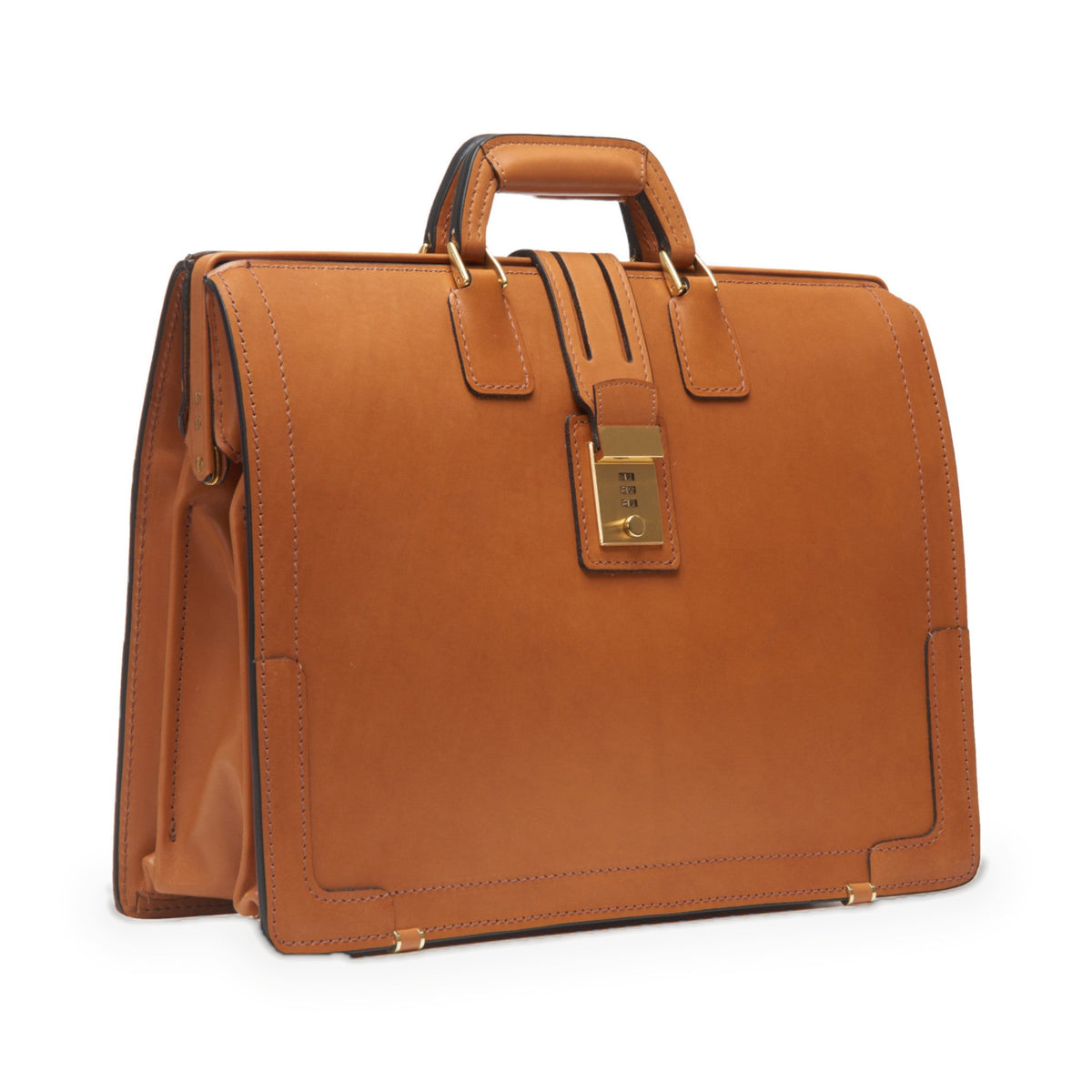 Churchill Classic Briefcase in tan full-grain leather — open view