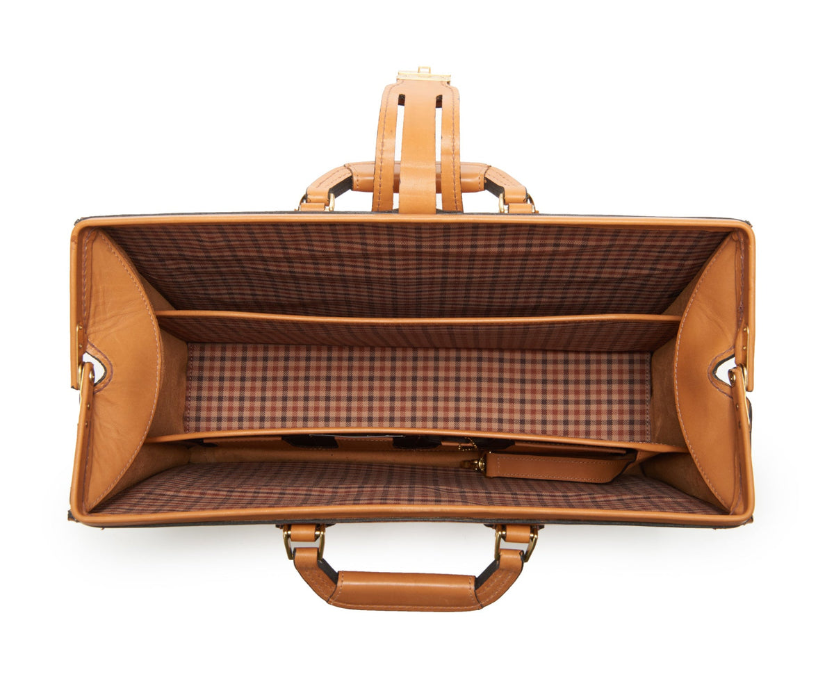 Churchill Classic Briefcase in tan full-grain leather — hardware detail
