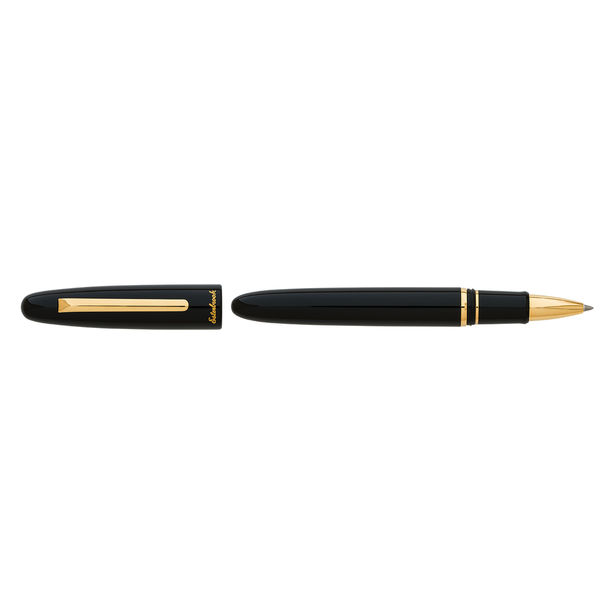 Esterbrook Estie rollerball in Ebony with gold trim, uncapped