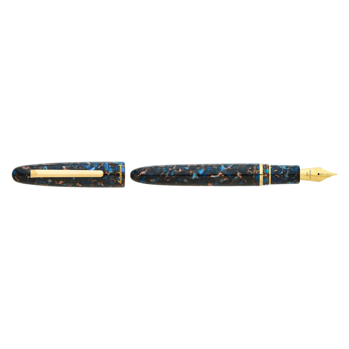 Esterbrook Estie fountain pen in Nouveau Bleu with gold trim, uncapped