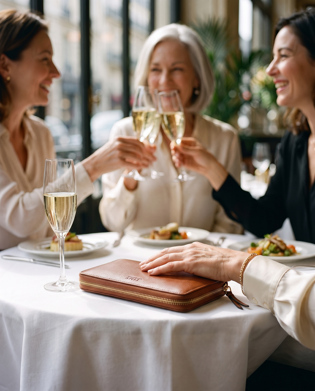 Excellent Women — Women's Leather Continental Wallet on the table during a champagne toast