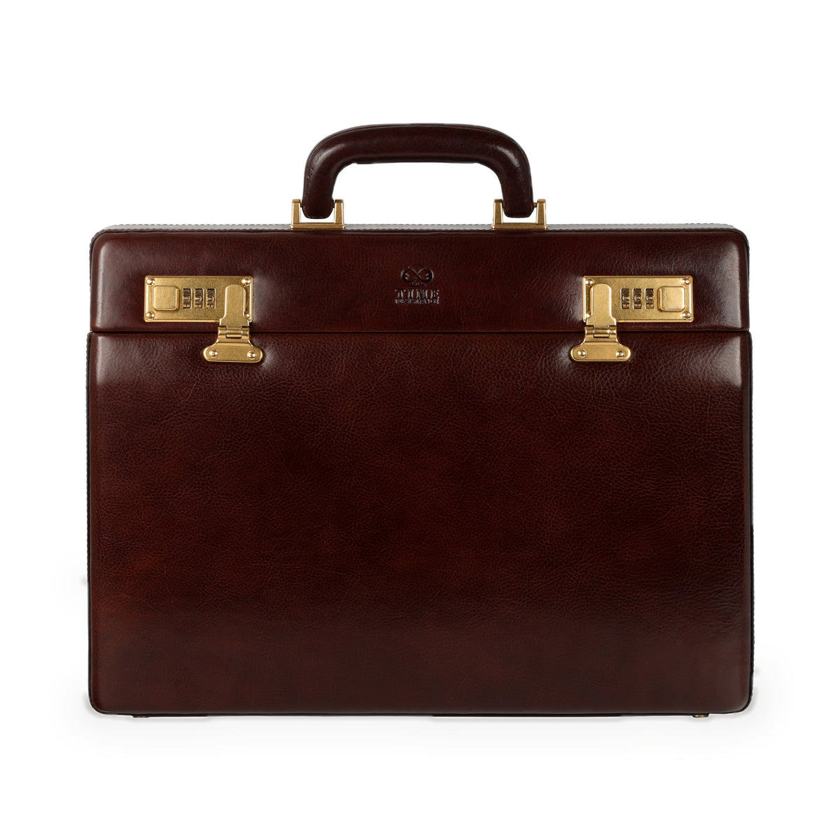 Vendetta brown leather attaché case in Italian Vachetta (Time Resistance), front view