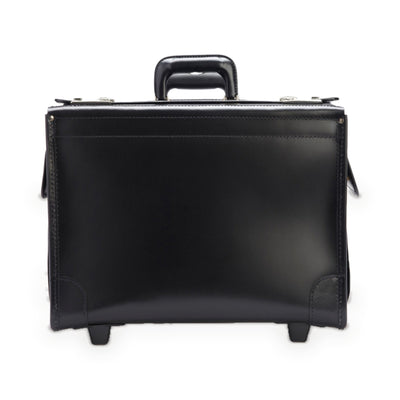 Litigator Wheeled Catalog Case in black top-grain leather — front view