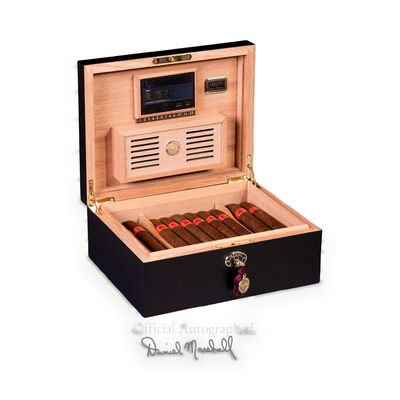 Daniel Marshall Ambiente 65 desktop cigar humidor in black matte, Spanish cedar lined, view 1 of 3