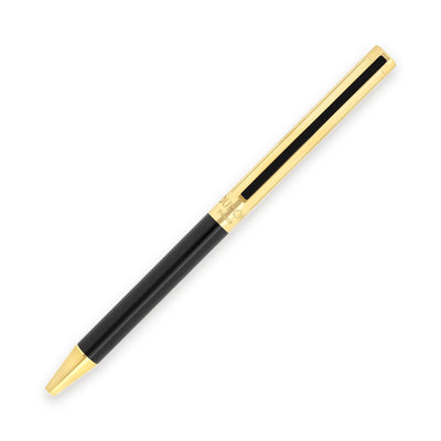 S.T. Dupont Classique ballpoint in black lacquer with gold finish, shown full length