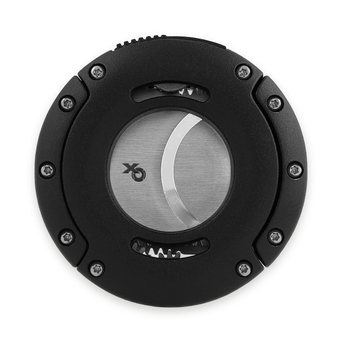 Xikar XO cigar cutter in black, reverse side with the Xikar mark