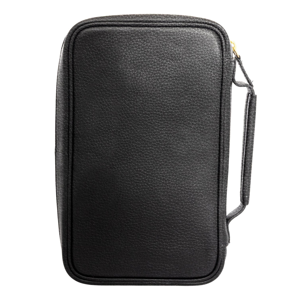 Back of the Xikar Sentinel case in black pebbled leather with its leather carry handle