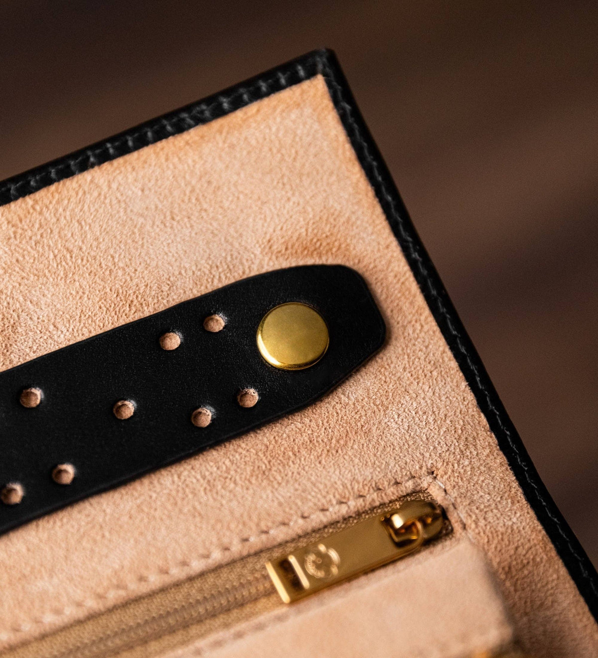 Madame Bovary black leather jewelry roll by Time Resistance in full-grain vegetable-tanned Italian Vachetta, view 6 of 8