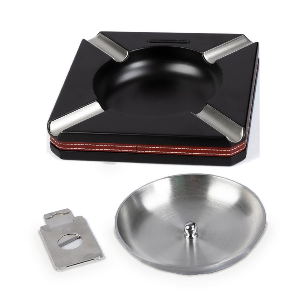 Leather-trim cigar ashtray with the steel bowl and cutter removed for cleaning