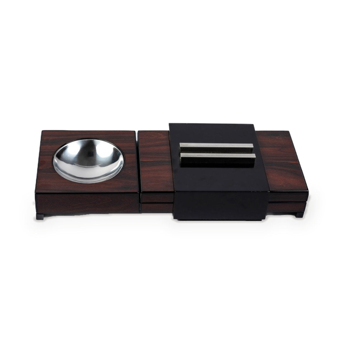 Sliding cigar ashtray with hidden humidor, top view of the ashtray bowl and slide lid