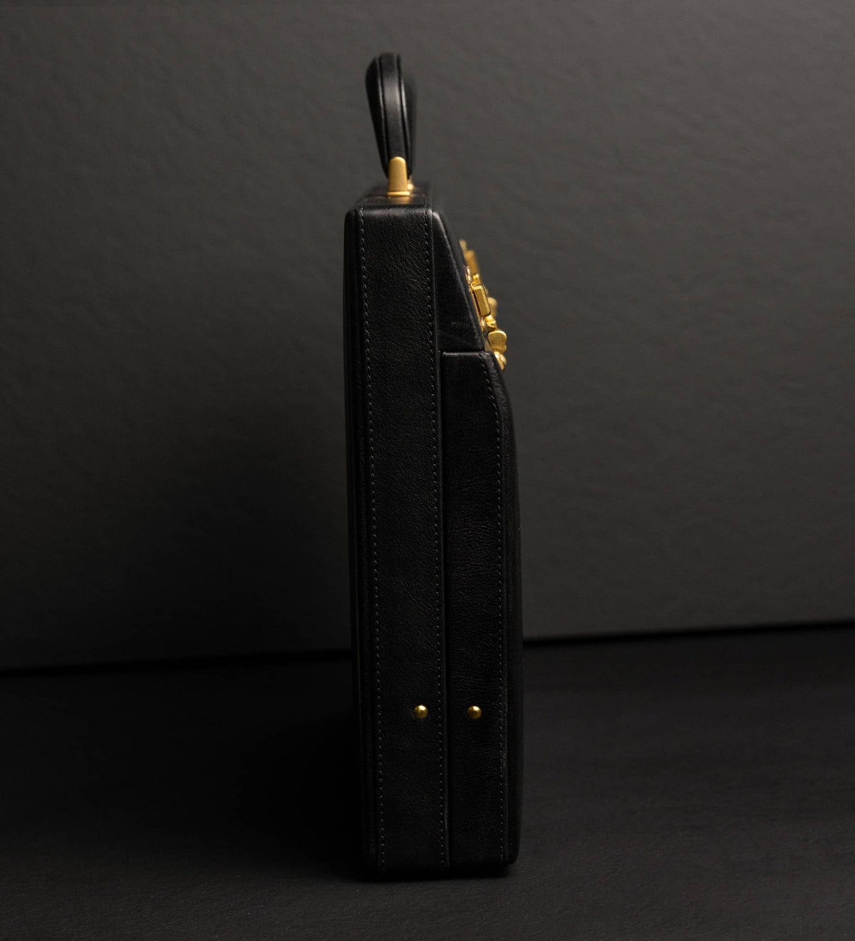 Vendetta black leather attaché case by Time Resistance in full-grain vegetable-tanned Italian Vachetta, view 4 of 11
