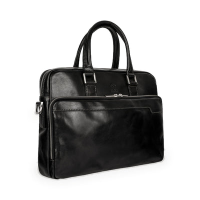 Orlando black leather laptop briefcase in Italian Vachetta (Time Resistance) — view 2