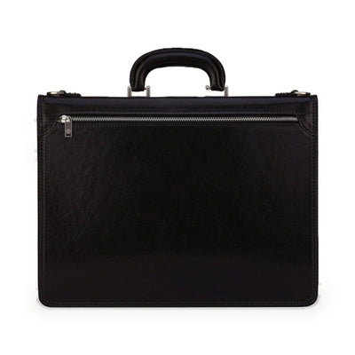 The Sound of the Mountain black leather briefcase in Italian Vachetta (Time Resistance) — view 3