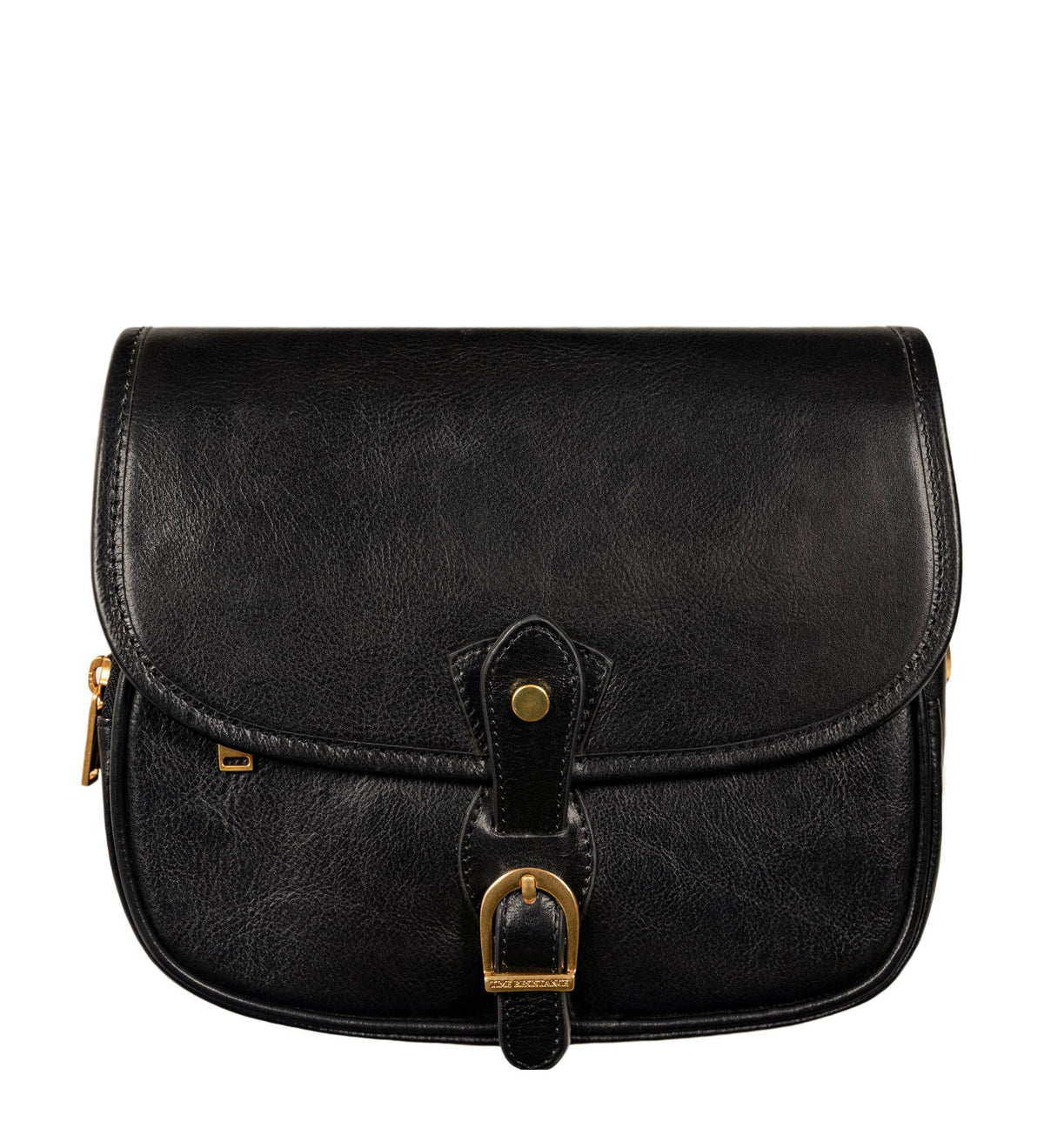 Women in Love black leather saddle bag in Italian Vachetta (Time Resistance), front view