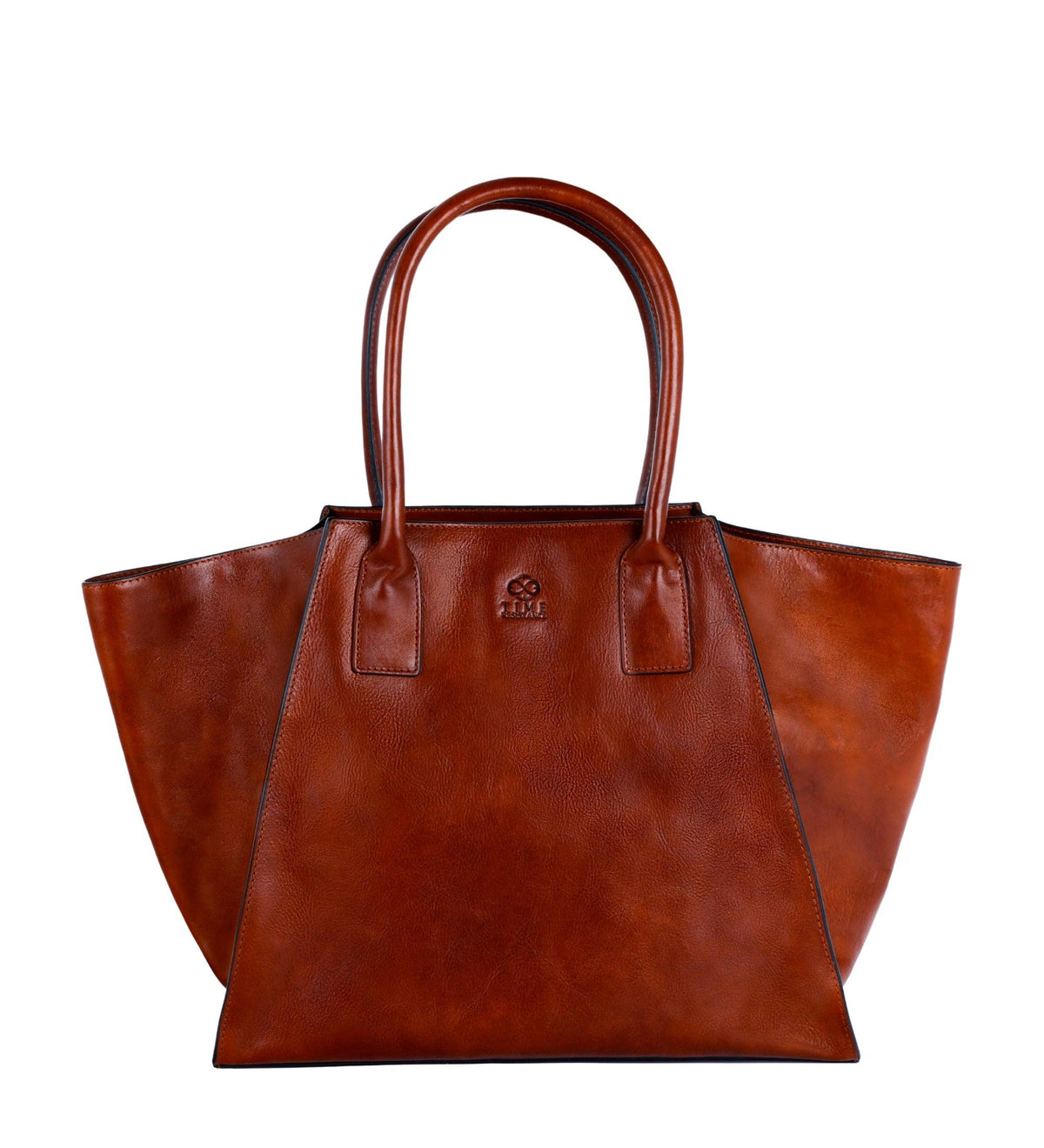 The Woman in White cognac brown leather tote in Italian Vachetta (Time Resistance), front view