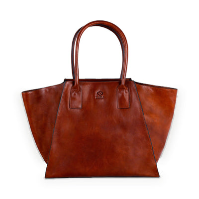 The Woman in White cognac brown leather tote in Italian Vachetta (Time Resistance), front view