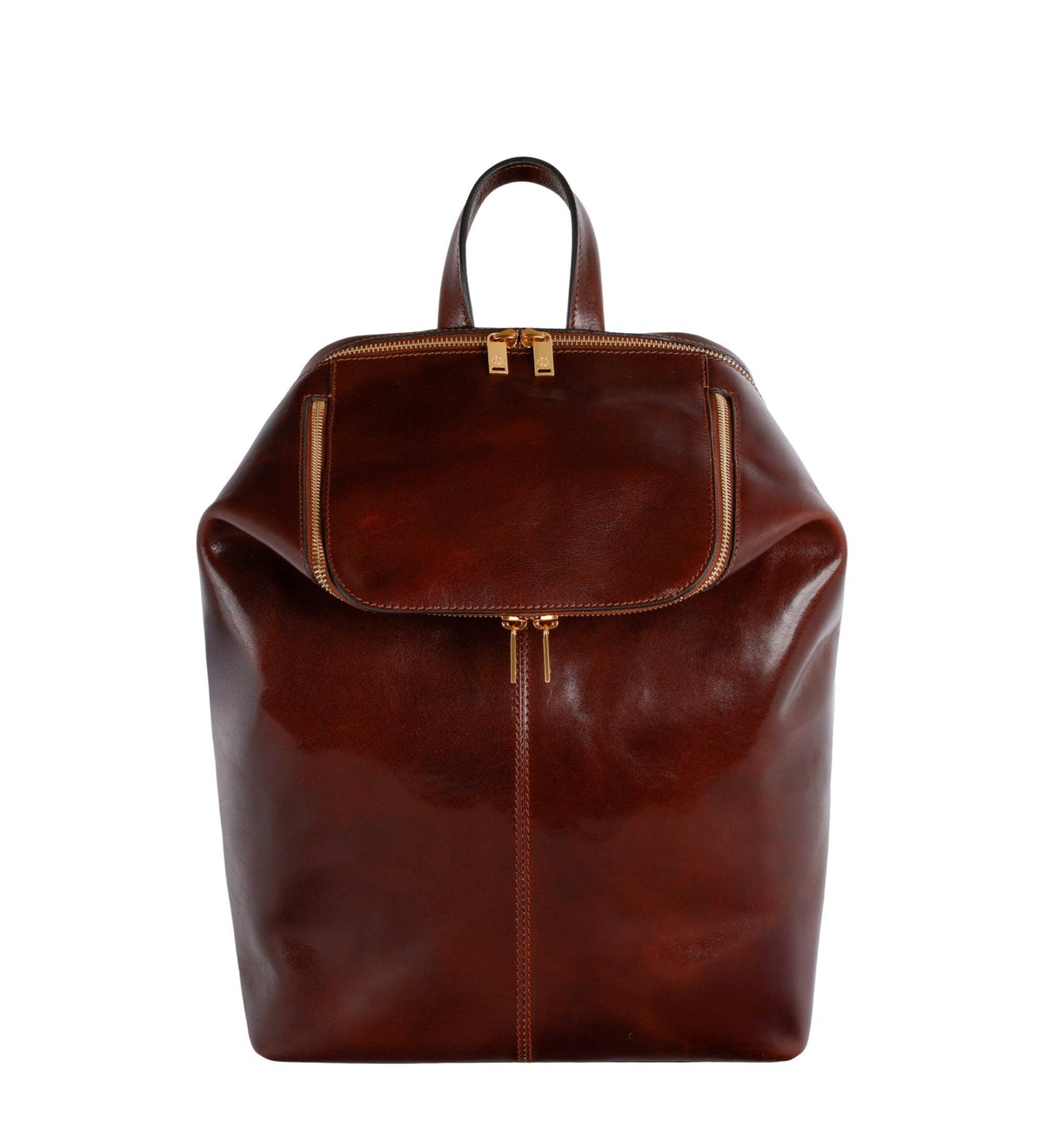 A Bend in the River brown women's leather backpack in Italian Vachetta (Time Resistance), front view