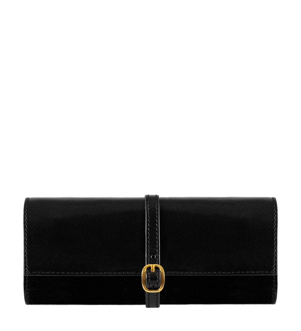 Madame Bovary black leather jewelry roll in Italian Vachetta (Time Resistance), rolled closed