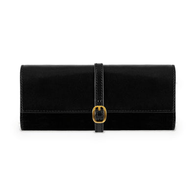 Madame Bovary black leather jewelry roll in Italian Vachetta (Time Resistance), rolled closed