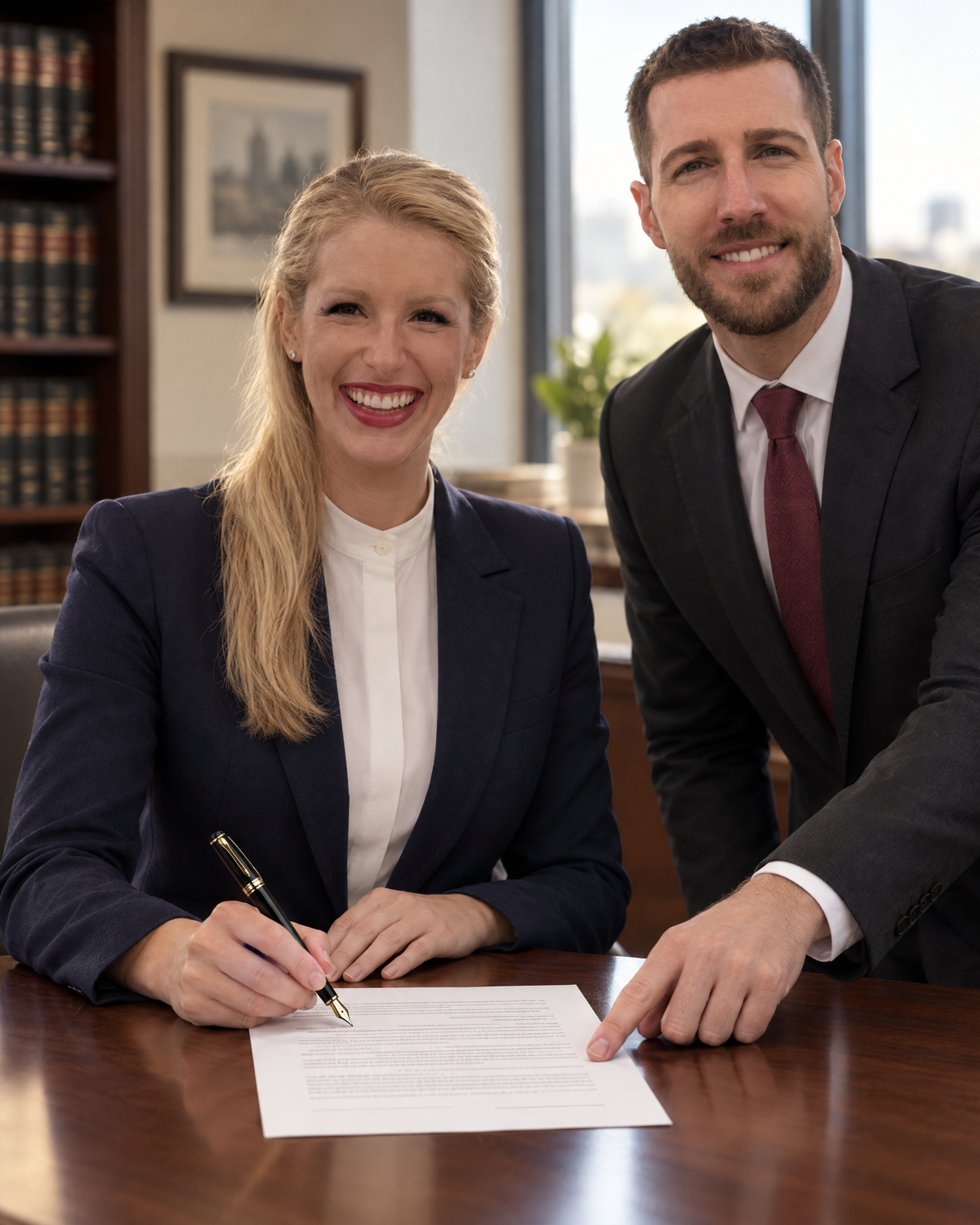 Sheaffer 300 Pen — Glossy Black with Gold Trim: two attorneys sign an engagement letter with the black and gold fountain pen