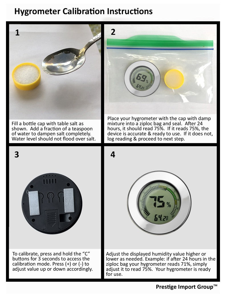Digital hygrometer with the salt-test calibration kit and instructions