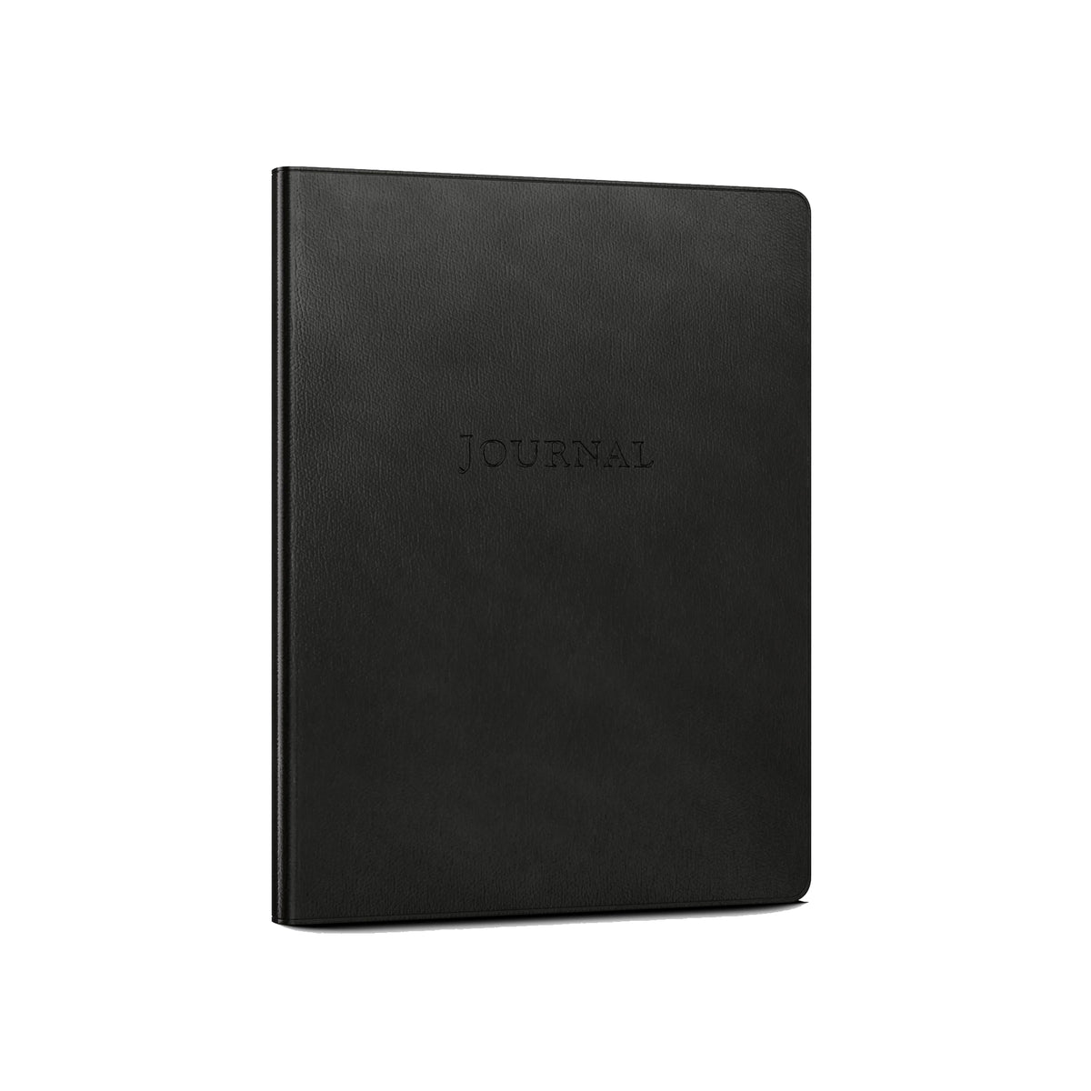 Large Leather Journal, ruled, in black leather — front view, standing