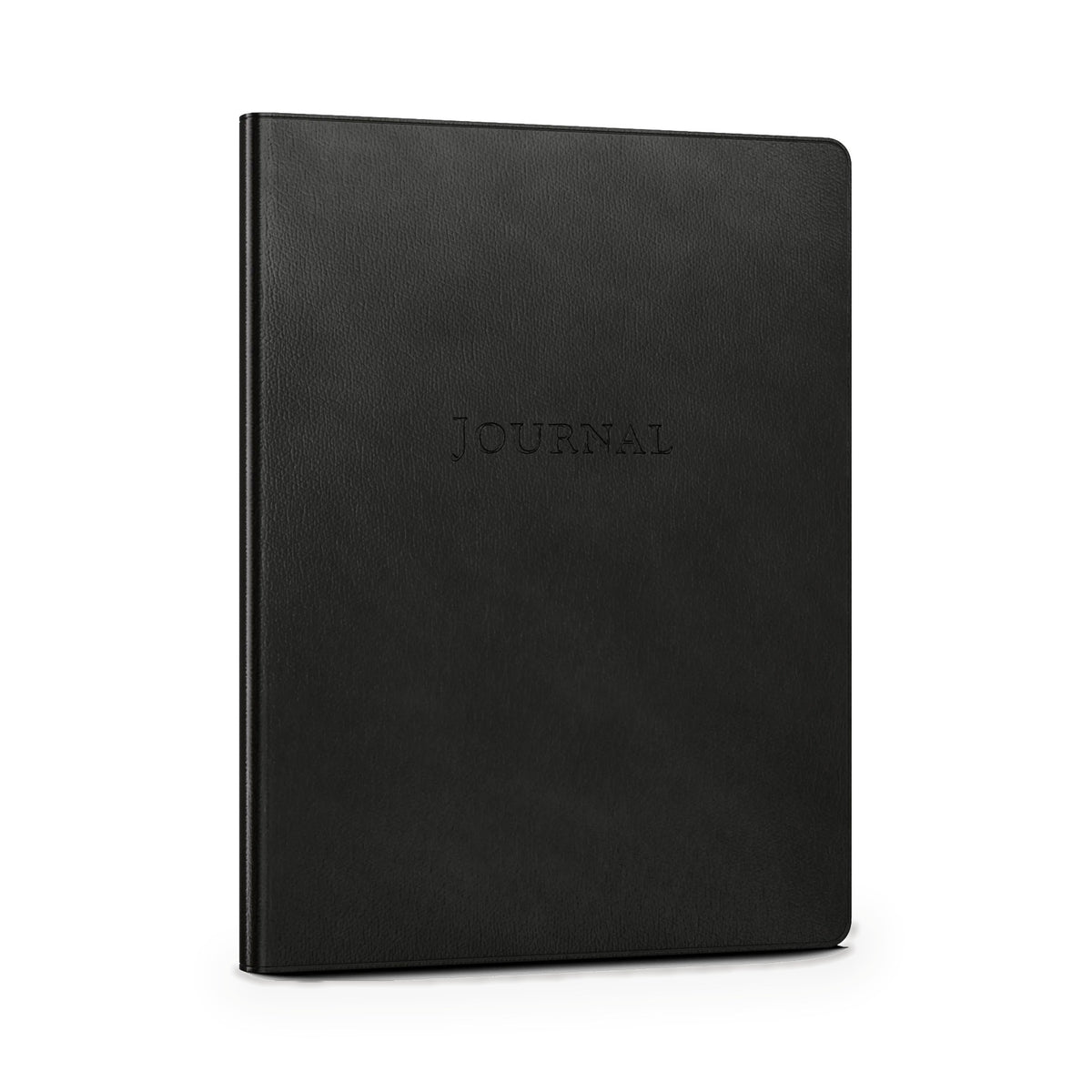 Large Leather Journal, ruled, in black leather — front view, standing