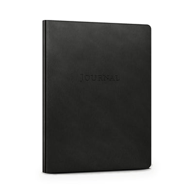 Large Leather Journal, ruled, in black leather — front view, standing