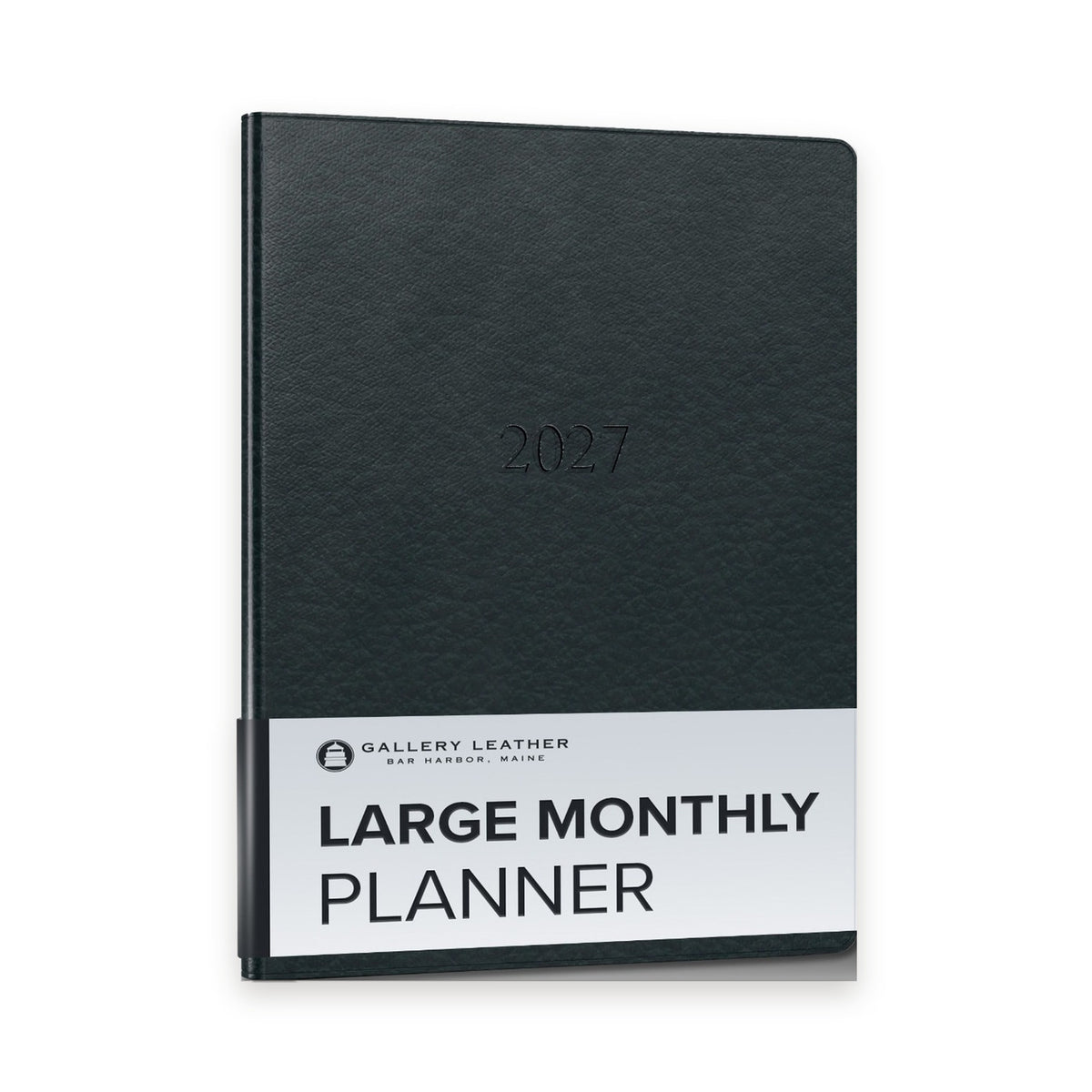 Large Monthly Leather Planner 2027 in Tremont Atlantic full-grain leather — front cover, 9.75 by 7.5 inches