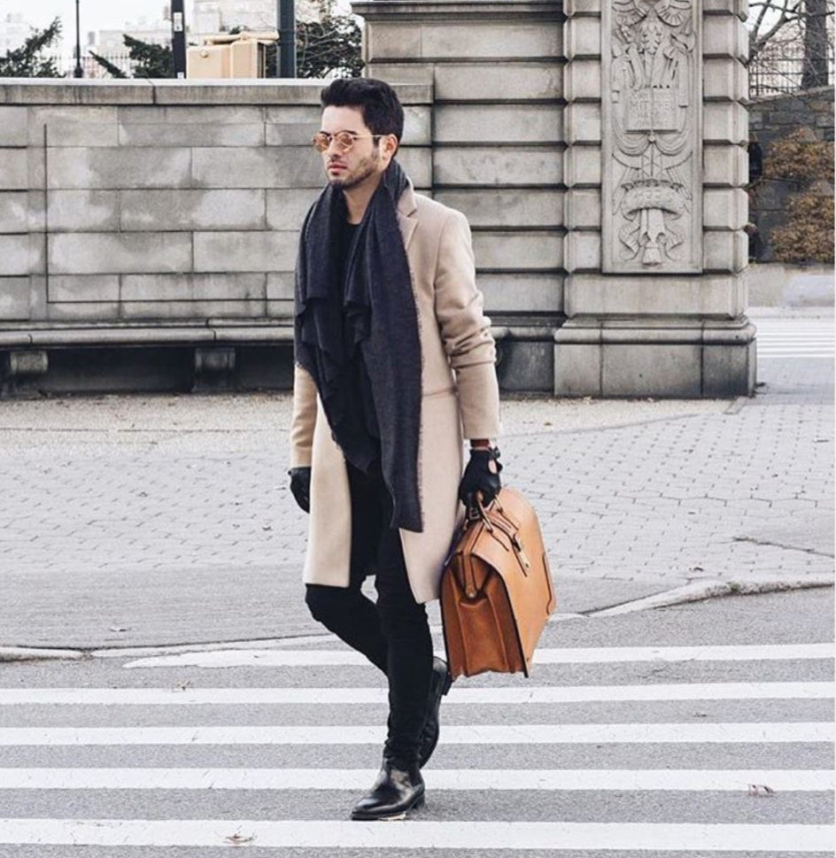 Churchill Classic Briefcase in tan, carried — lifestyle