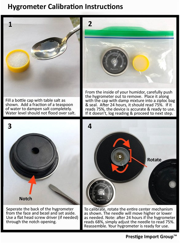 Hygrometer calibration instructions supplied with the Onyx humidor