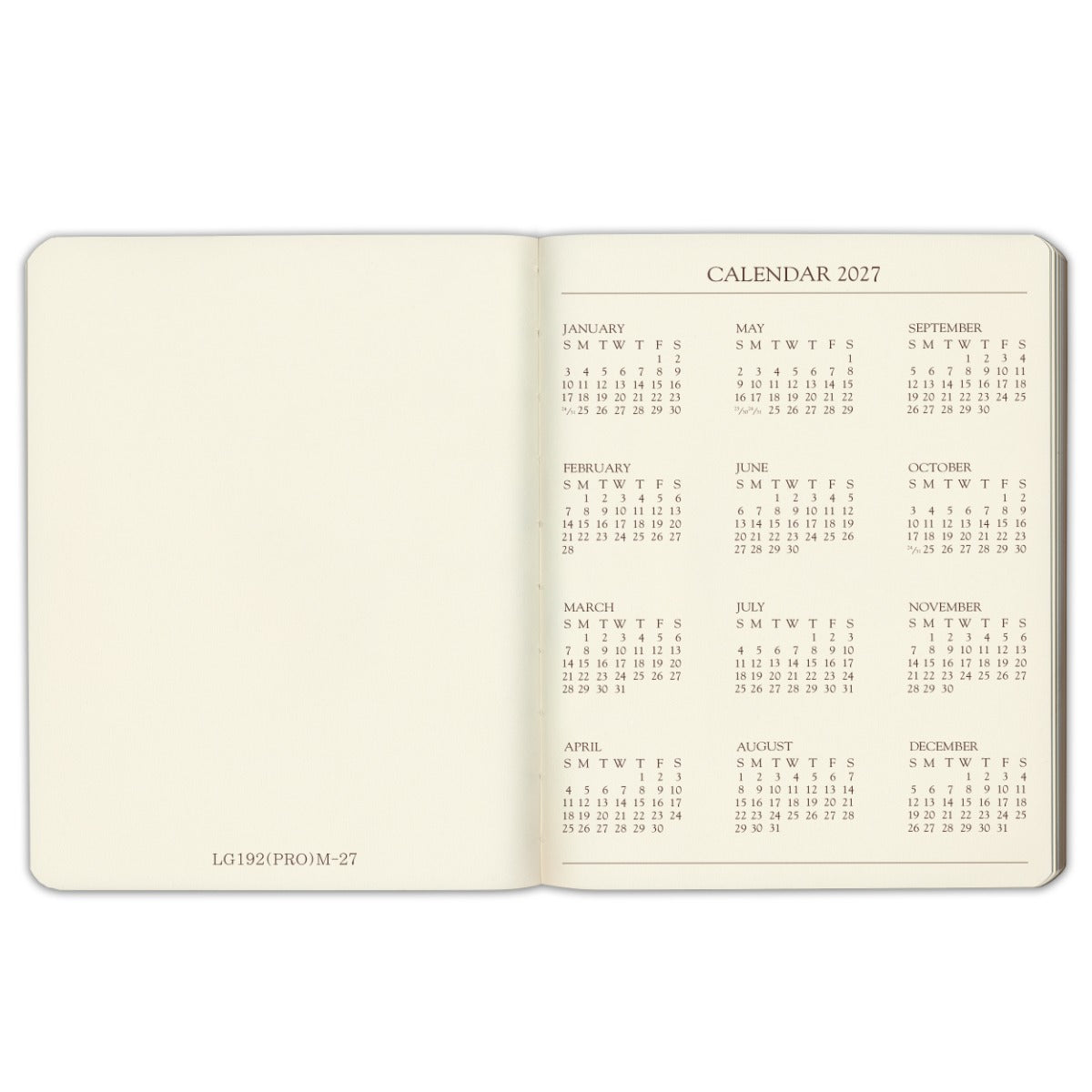 Professional Leather Planner 2027 — year-at-a-glance calendar page