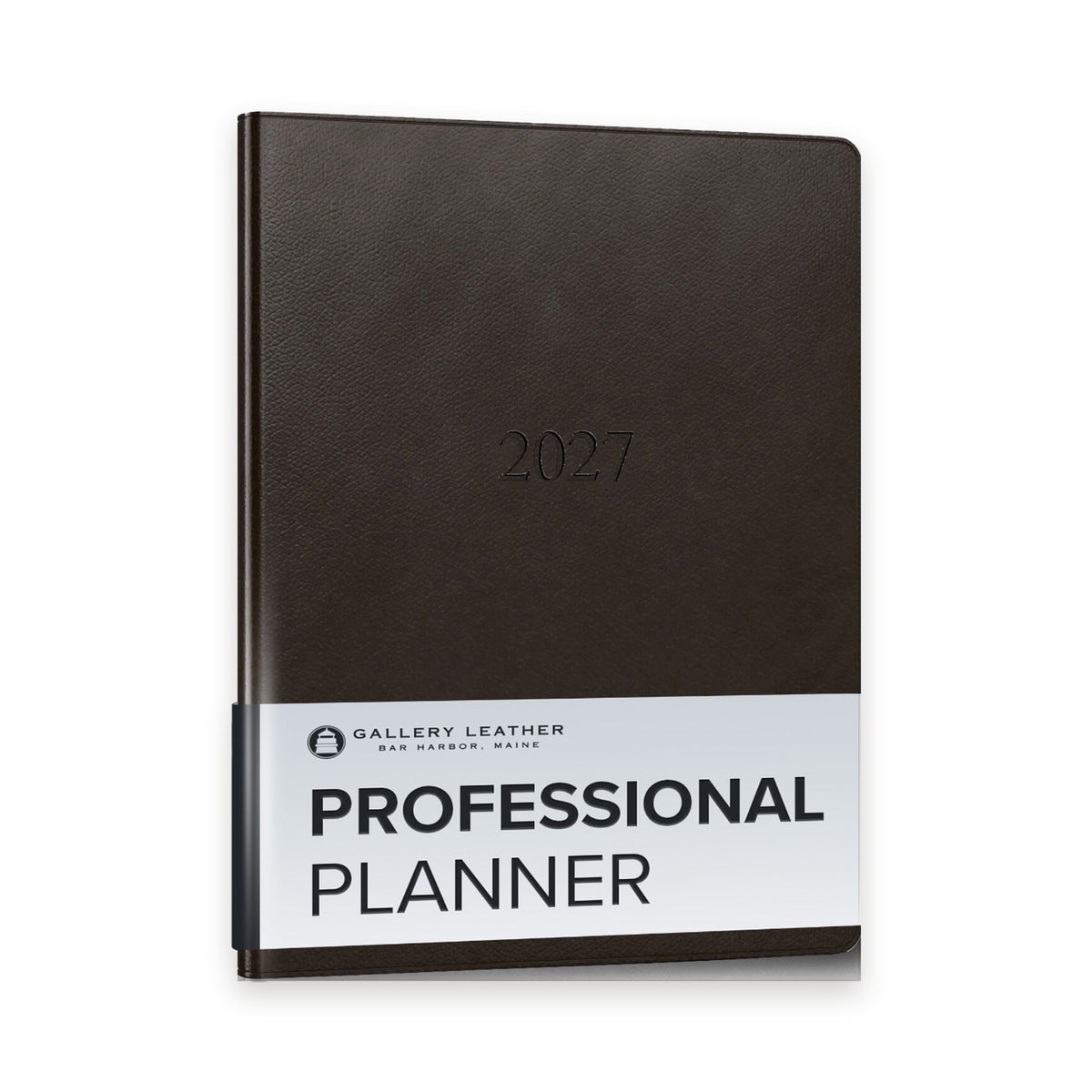 Professional Leather Planner 2027 in Monhegan Cocoa full-grain leather — front cover, 9 by 7 inches
