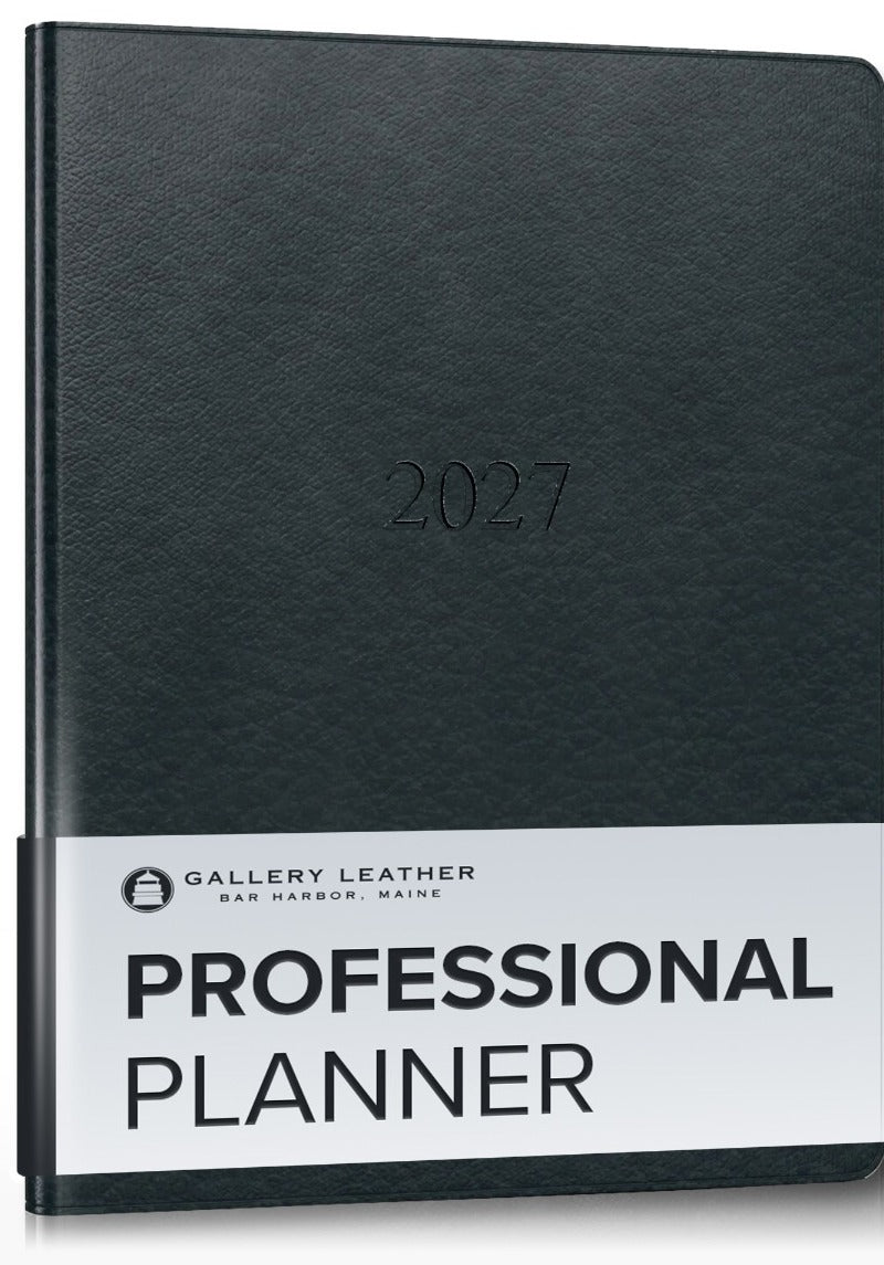 Professional Leather Planner 2027 in Tremont Atlantic full-grain leather — front cover, 9 by 7 inches