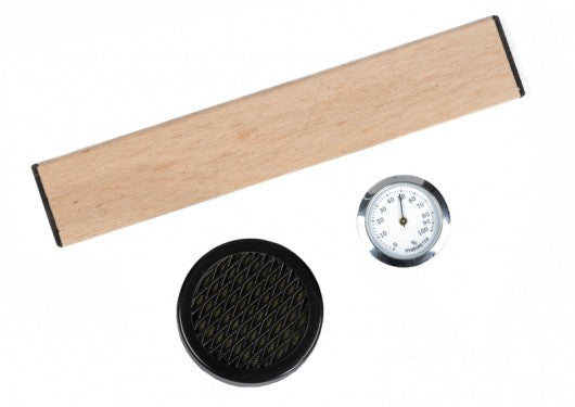 Vizcaya humidor accessories — cedar divider, humidifier and hygrometer