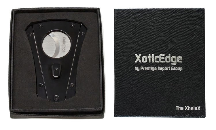 The XhaleX cutter in its fitted gift box beside the closed presentation box